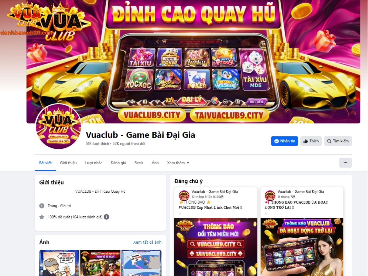 Fanpage chính thức của cổng game Vuaclub