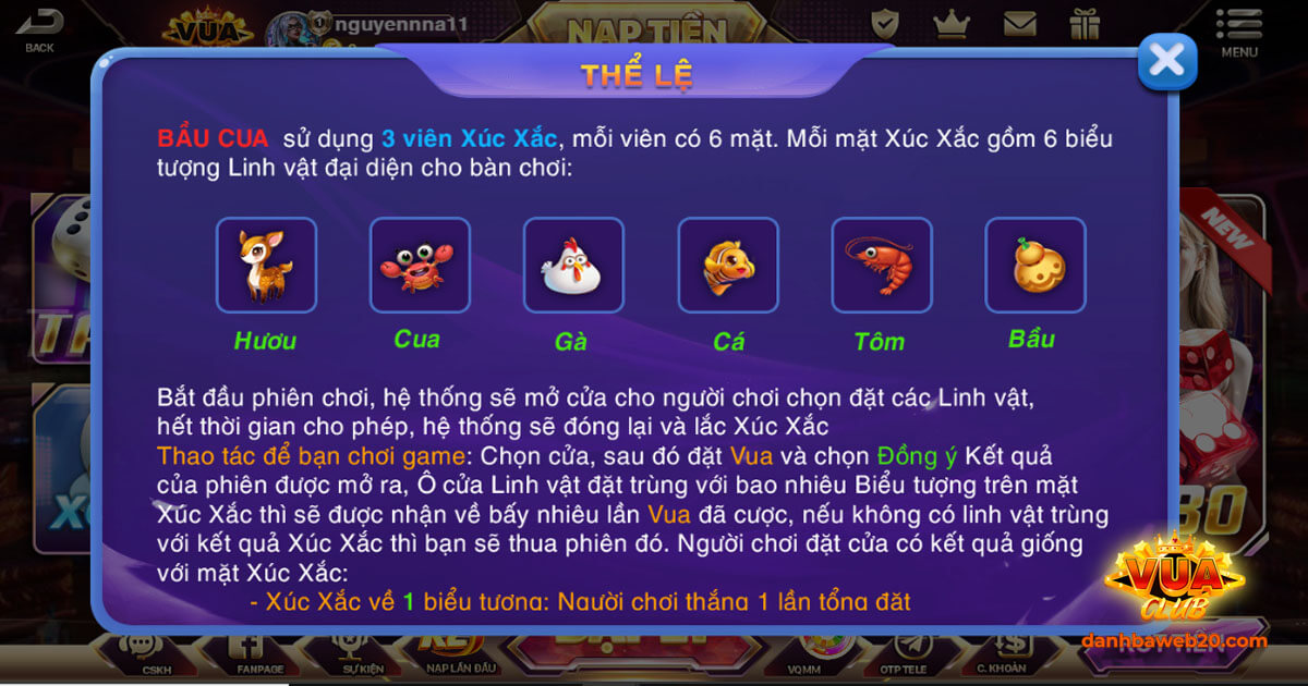 Cách chơi game Bầu Cua Vuaclub chi tiết